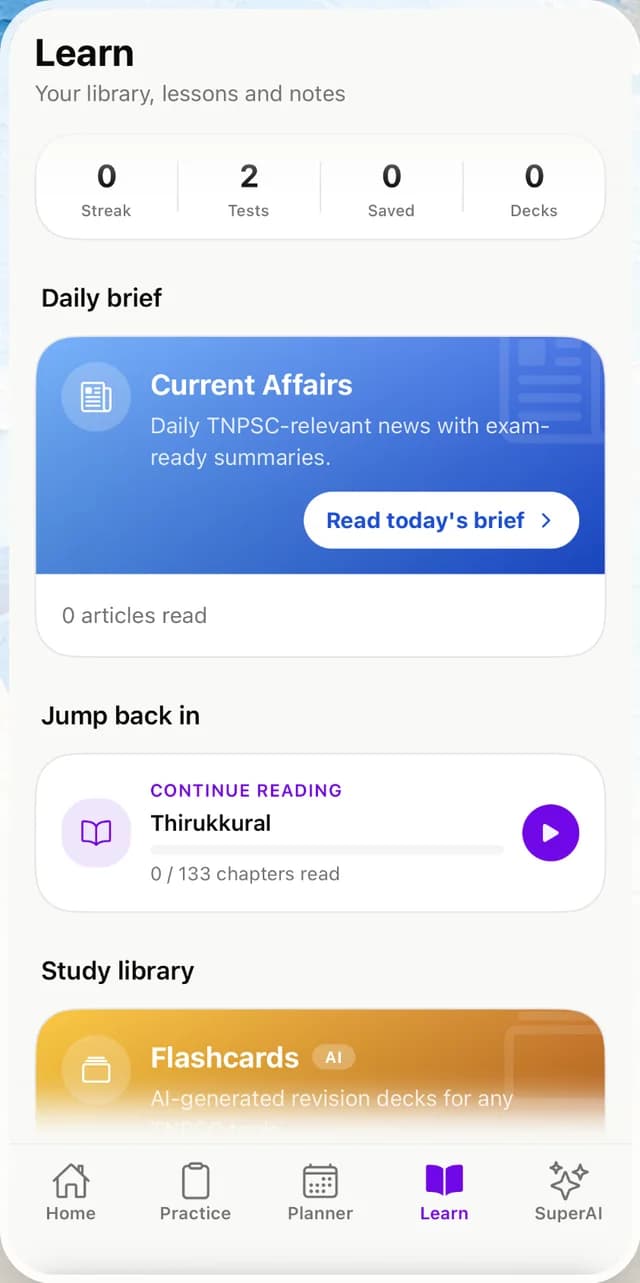 Daily brief screen with the day's current affairs summary